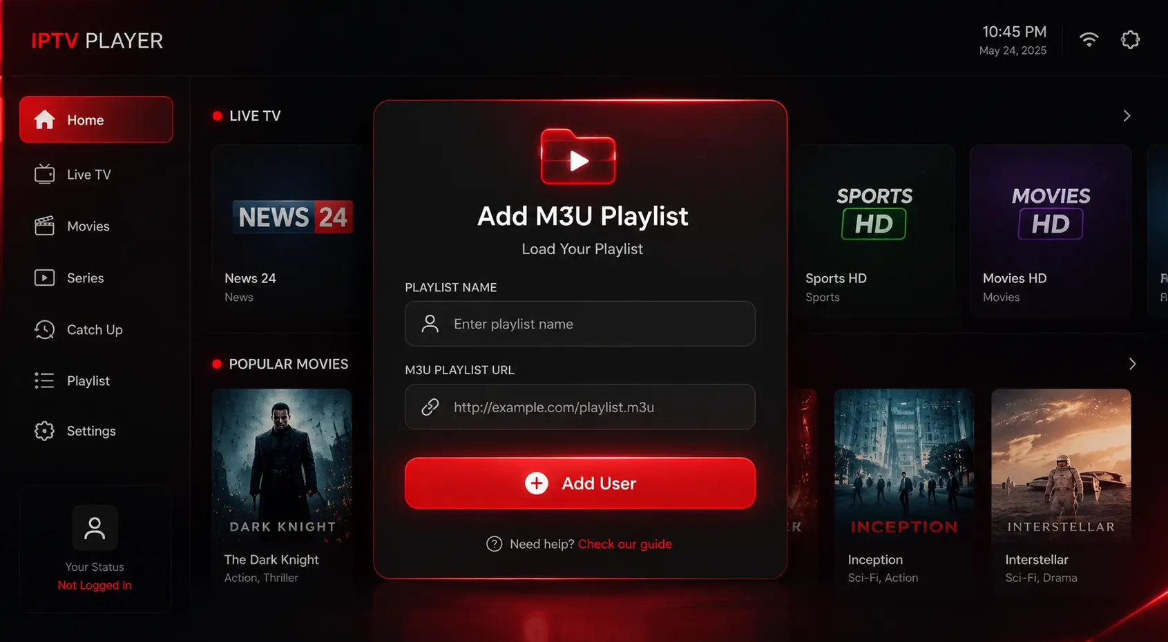 M3U-afspilningsliste login i IPTV Smarters Pro
