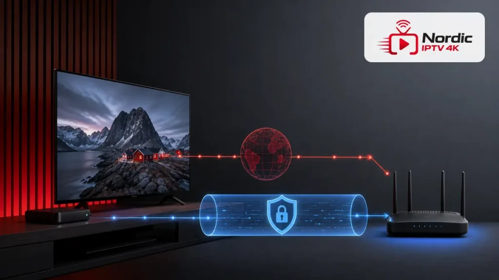 iptv vpn med krypteret tunnel og IPTV Nordic logo